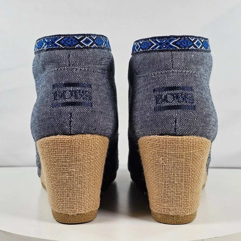 Skechers BOBS Denim Wedge Booties Navy Blue Lace Up Desert Boots 34288 NVY 7